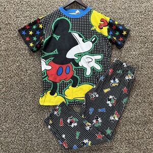 Mickey & Co Vintage Pajama Set Medium Allover Graphic Stars Polka Dot 90s Disney